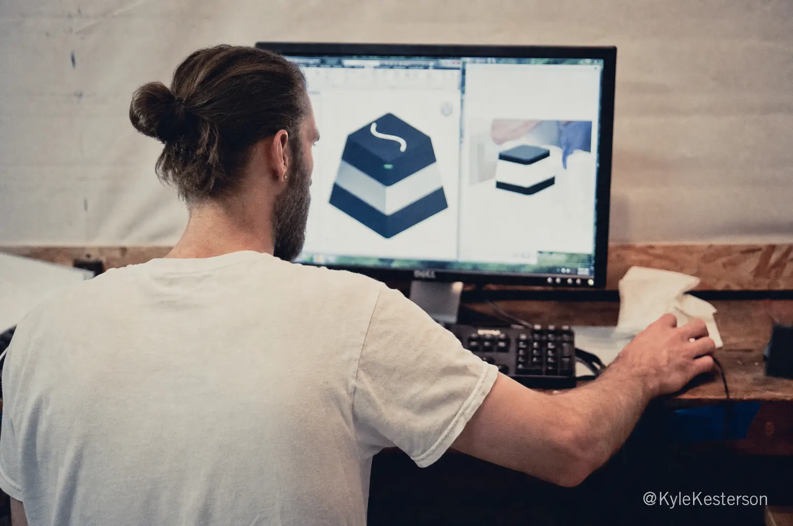 Kyle modeling the product in CAD